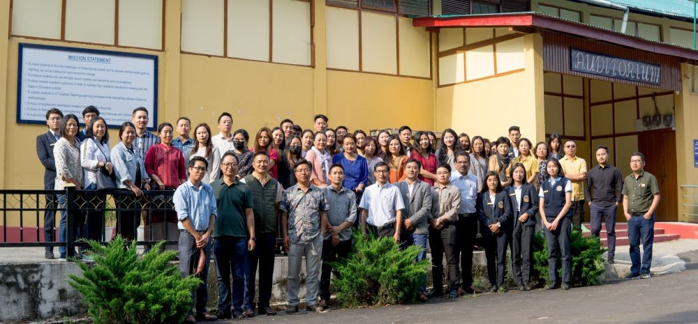 Dr Phyobenthung along with teachers and students of Fazl Ali College, Mokokchung after his farewell programme held on April 29. (Morung Photo)